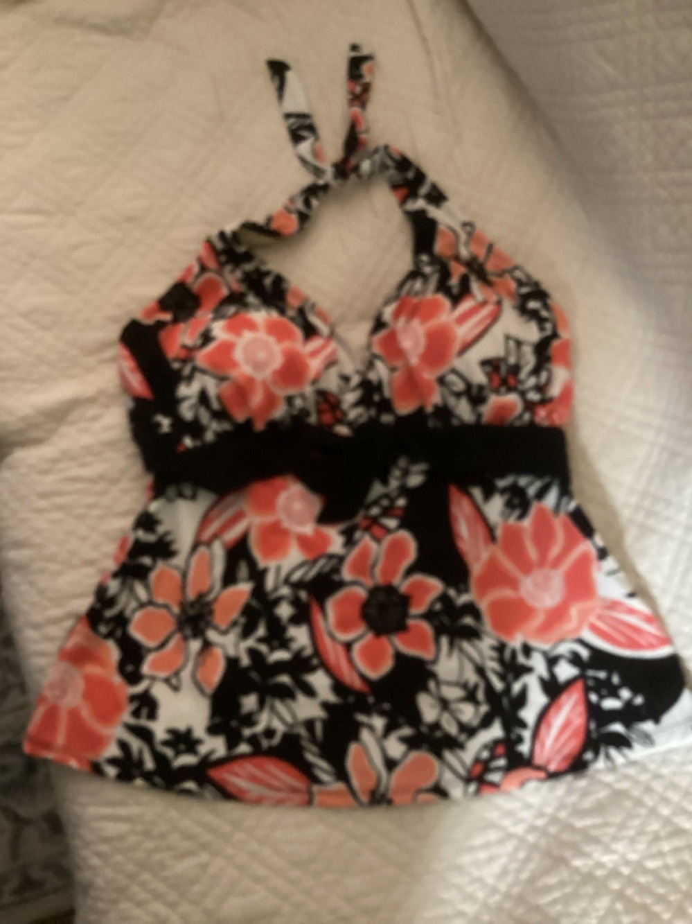 Swimsuits For All Black White Coral Floral Halter Tankini Top